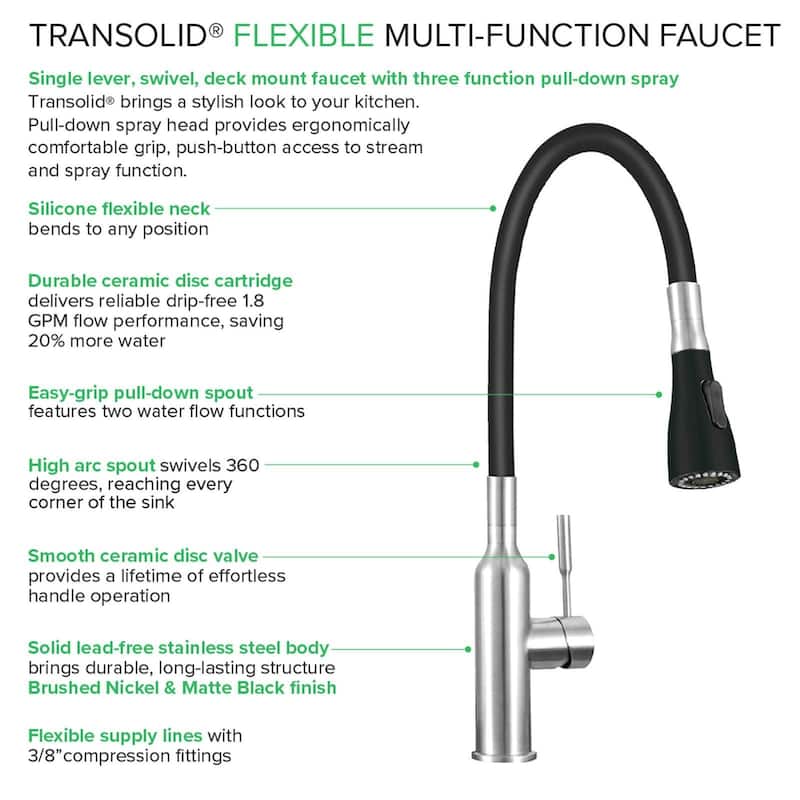 Transolid Kitchen/Laundry Faucet with Dual Spray and Flex Neck - N/A