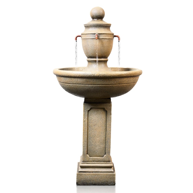 Classic Urn Pedestal Outdoor Water Fountain with 3 Spouts for Garden Patio Backyard Décor