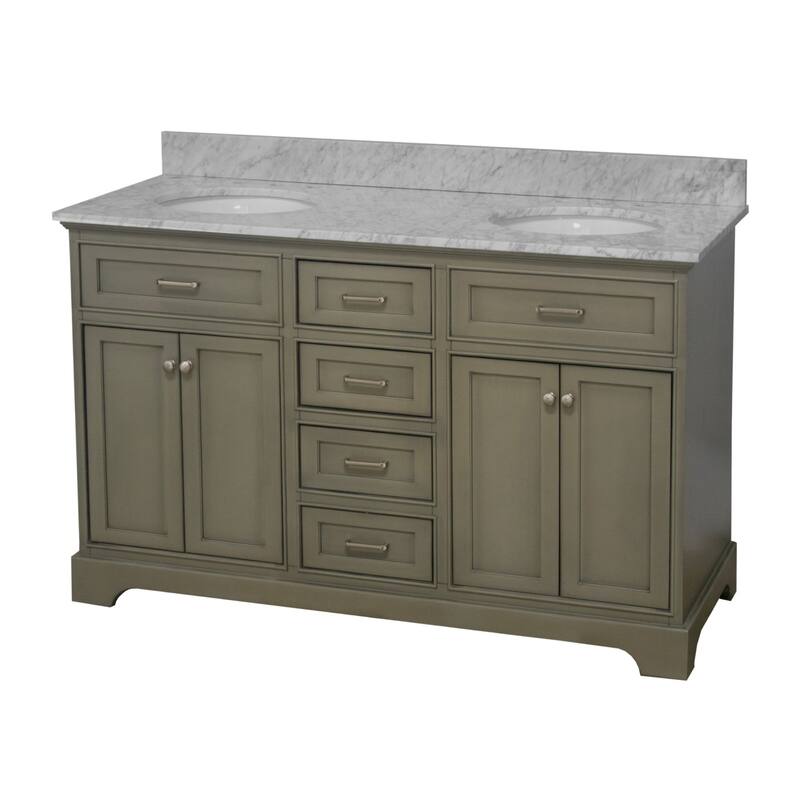 KitchenBathCollection Aria 60" Double Bathroom Vanity with Carrara Marble Top
