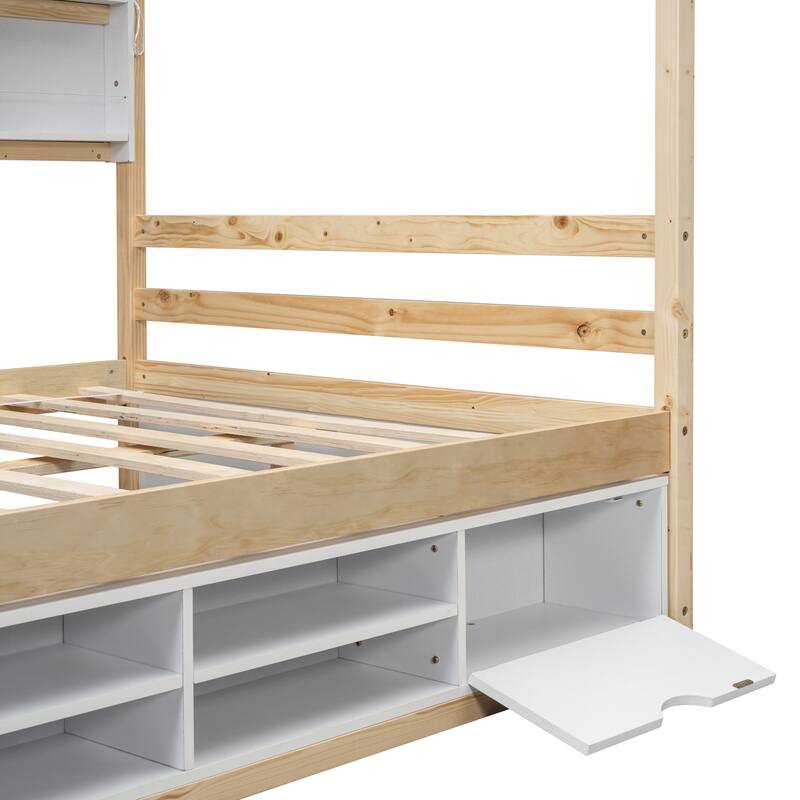 Full House Bed with Roof Frame, Bedside-shelves, Under Bed Storage Unit