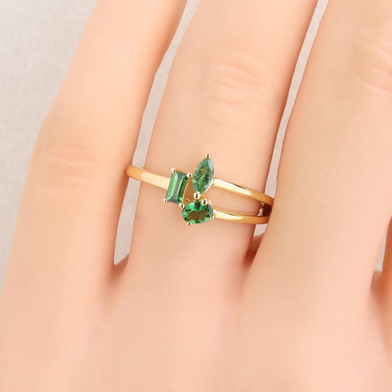 Miadora Multi-Gem Three Stone Split Shank Ring Sterling Silver