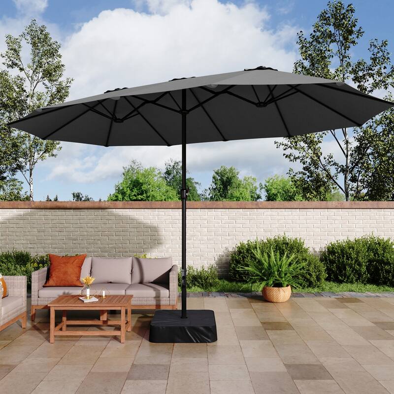 MAISON ARTS 15ft Double-Sided Patio Extra Large Twin Umbrella with Base Included - Smoky Gray