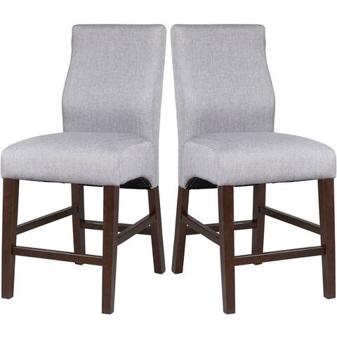 Modern Curved Back Grey Upholstered Counter Height Dining Stools (Set of 2)
