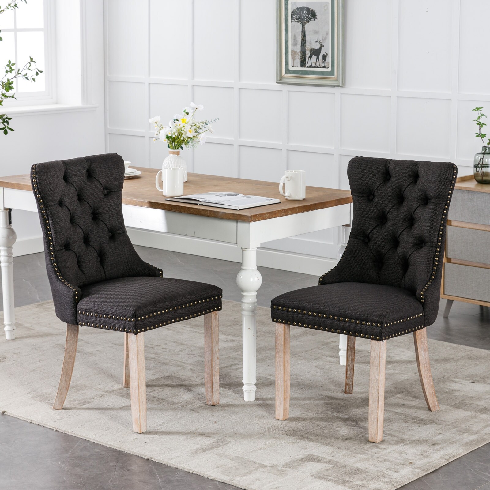 Grey tufted dining 2025 chairs with nailheads