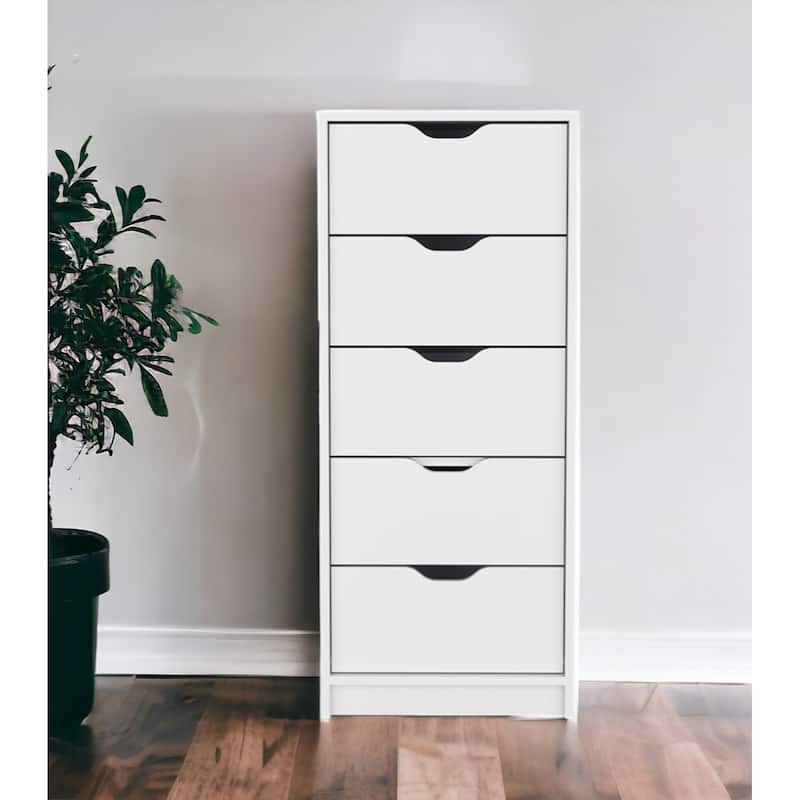 Modern 5 Drawer Chest Vertical Dresser for Bedroom Storage 18 Inch - White
