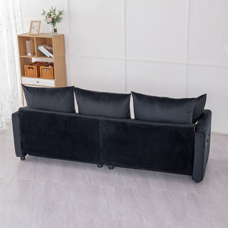82.6" Eucalyptus 3-Seater Sofa with S-Springs & 3 Back Pillows