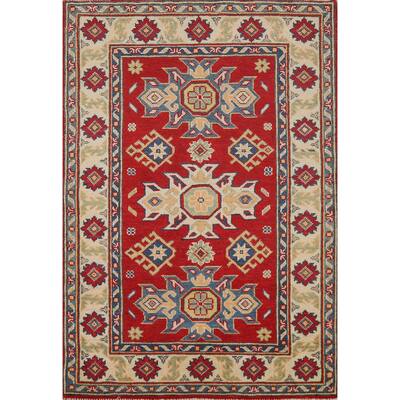Red Kazak Accent Rug Hand-Knotted Geometric Wool Carpet - 2'10"x 4'2"
