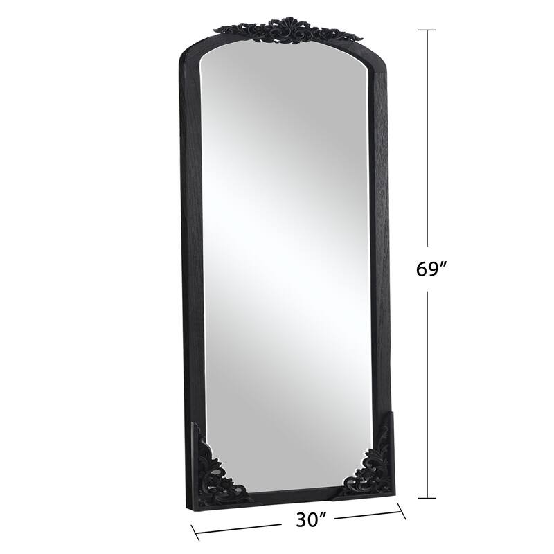 Arched Full-Length Solid Wood Carving Floor Mirror
