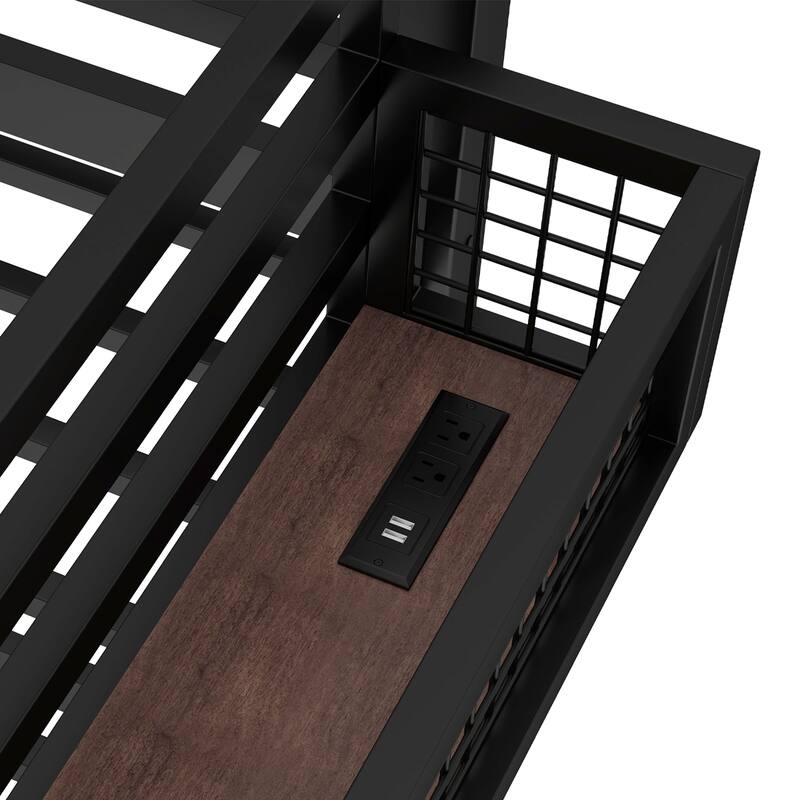 Metal Loft Bed with Desk & Storage Basket, Includes Alarm Clock & Charging Port, Queen/Full/Twin XL