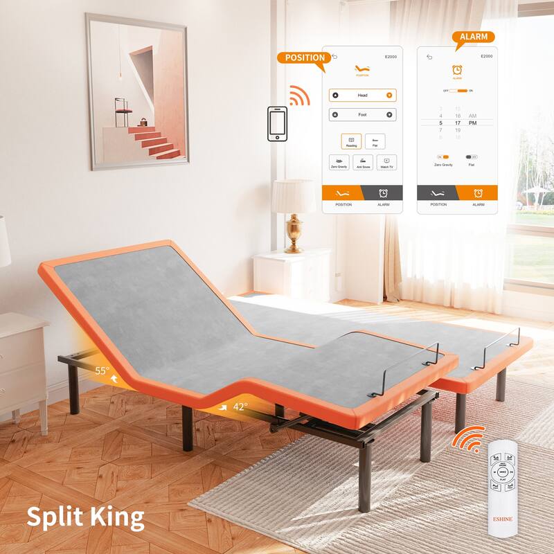 ESHINE Adjustable Bed Frame - Split King