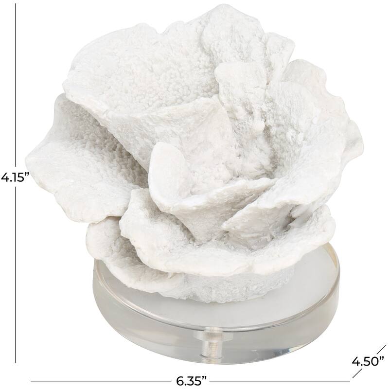 White Polystone Small Textured Coral Decorative Sculpture with Clear Acrylic Base