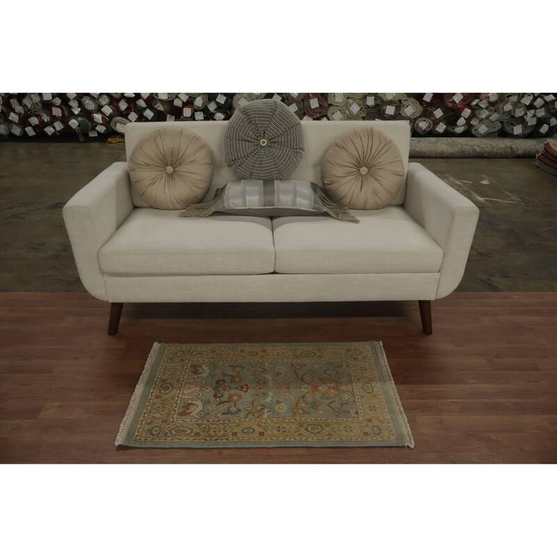 Hand Knotted Oriental 100% Wool Carpet Traditional All-Over Navy Blue & Blues Ziegler Area Rug - 3' 1'' X 1' 11''