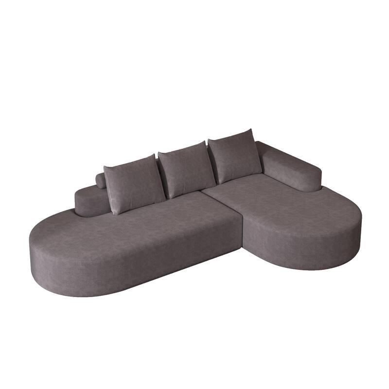 L Shaped Modular Curved Sectional Sofa, Chenille Upholstered 3 Seat Sofa, Corner Sofa with 3 Pillows for Living Room, Bedroom