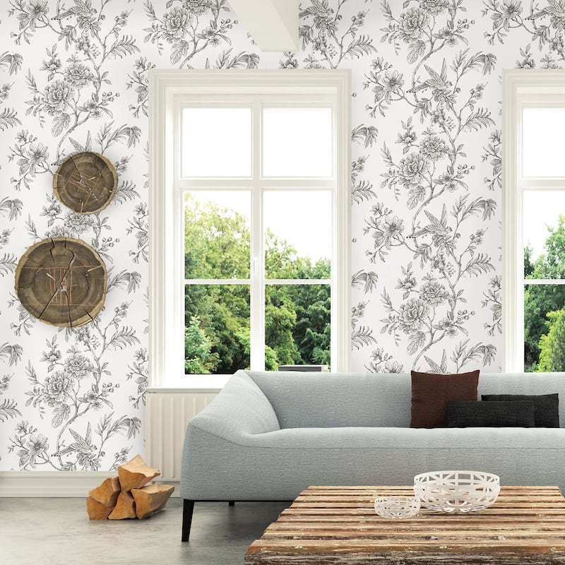 A-Street Prints Jessamine Grey Floral Trail Wallpaper