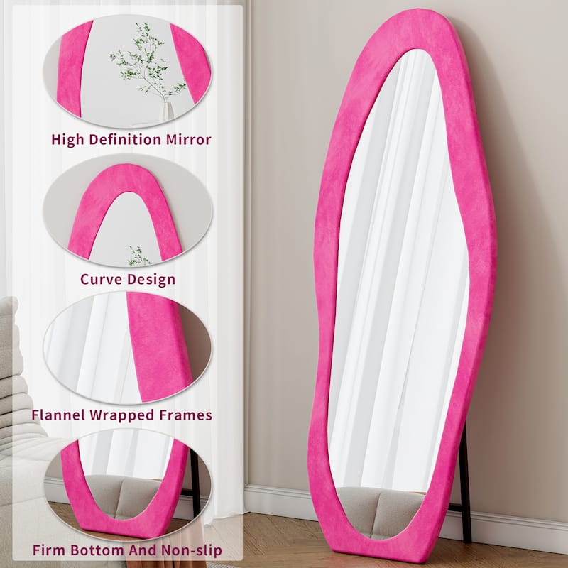 Full Length Mirror,63" x 24" Floor Mirror/ Wall Mirror, Flannel Wrapped Wooden Frame Floor Mirror