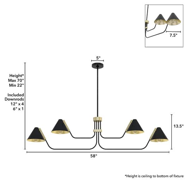 dimension image slide 1 of 2, Hunter Grove Isle 4-Light Linear Chandelier - Dining Room, Kitchen Island - Mid-Century Modern, Minimalist