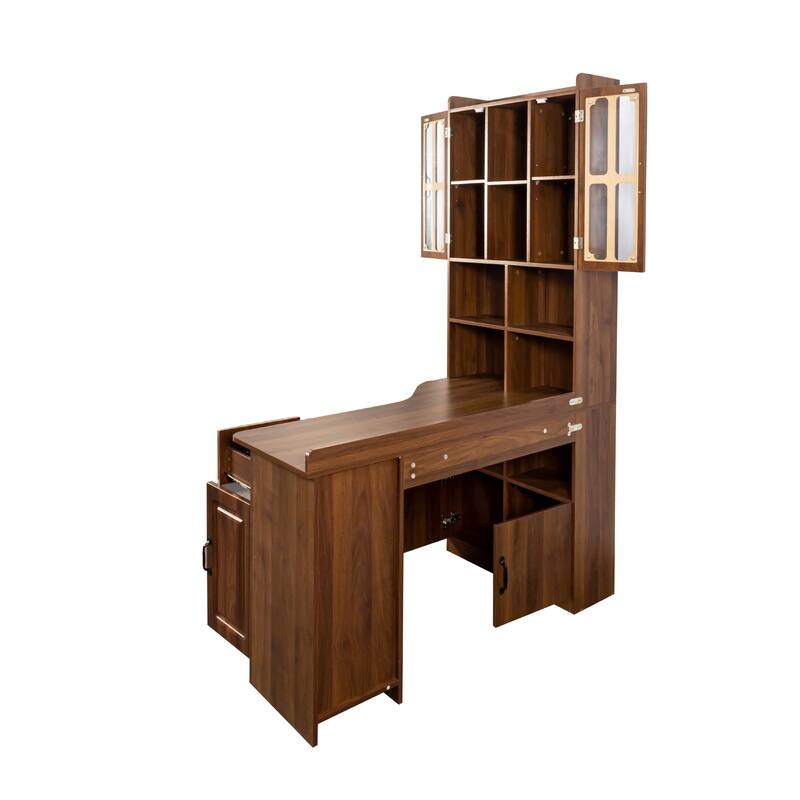 2-in-1 L Shaped Computer Desk with Drawers, Bookshelf and Hutch