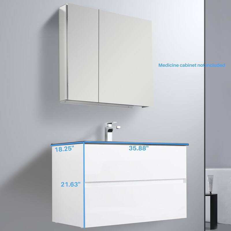 Blossom Wall Mounted Floating Bathroom Vanity with Double Acrylic Sink