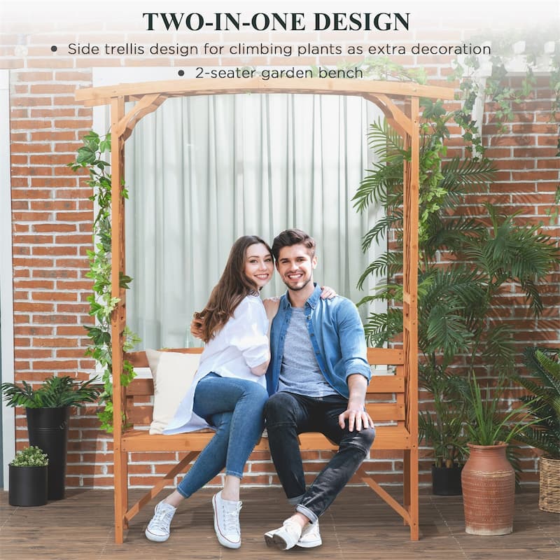 Fir Wood Arbor Arch Garden Bench with Trellis Pergola - 63" W x 19.75" D x 78" H