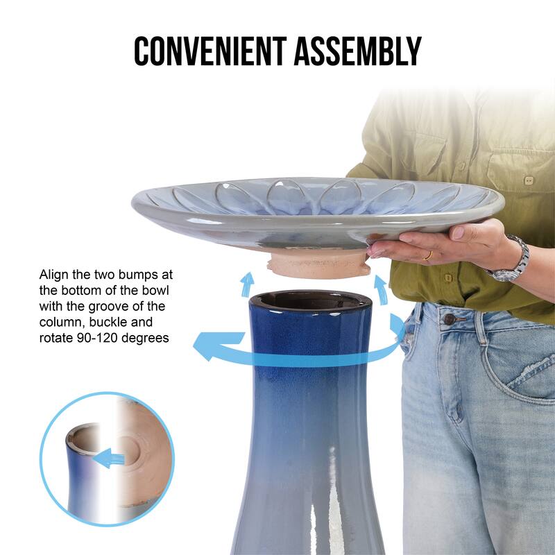 Anmytek Ceramic Bird Bath for Outside Tall Pedestal Glazed Birdbaths