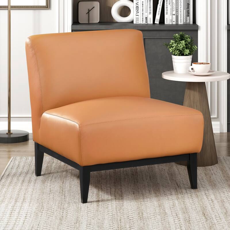 Hayes 28.5" Leather Accent Chair - Black Finish Solid Wood Legs