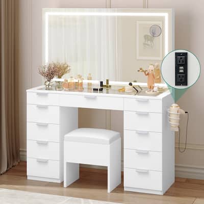 Vanity Desk with Stool Lighted Mirror Makeup Table