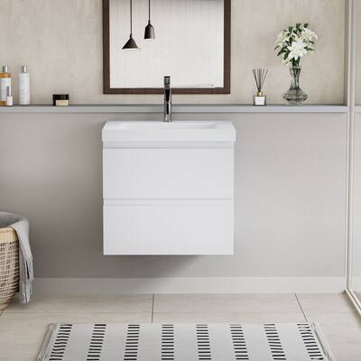 24 inch MDF Floating Bathroom Vanity Set in White with Integrated Culture Marble Sink