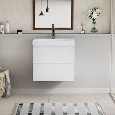 30 inch MDF Floating Bathroom Vanity Set in White with Integrated Culture Marble Sink