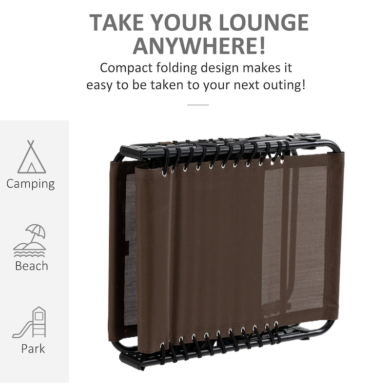 Outsunny Reclining Lounge Chair, Portable Sun Lounger, Folding Camping Cot, with Adjustable Backrest and Removable Pillow