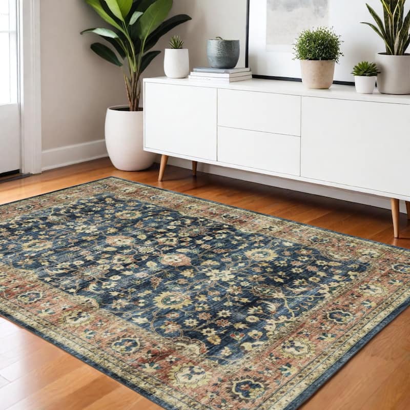 HomeRootsOriental Traditional Runner Area Rug - 66.14' X '42.13' X '0.12 - Blue/Rust