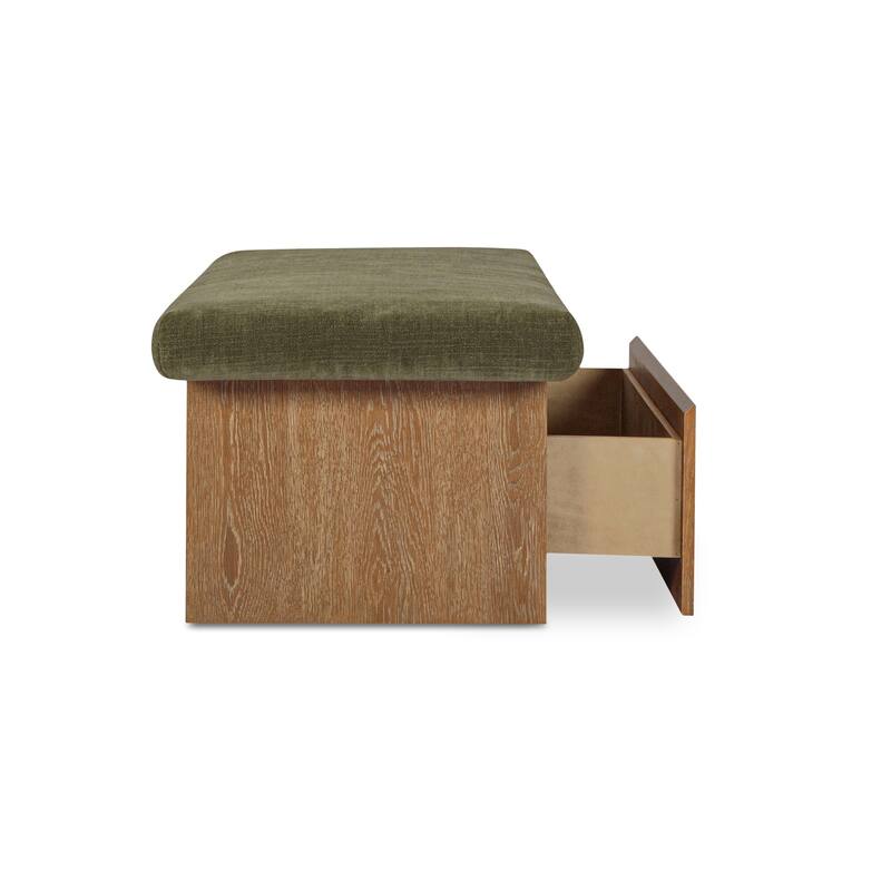 Title: NADAAL STUDIOS Nadaal Orielle Storage Bench, Linen‑Blend Chenille Seat with Oak Veneer Base Oat