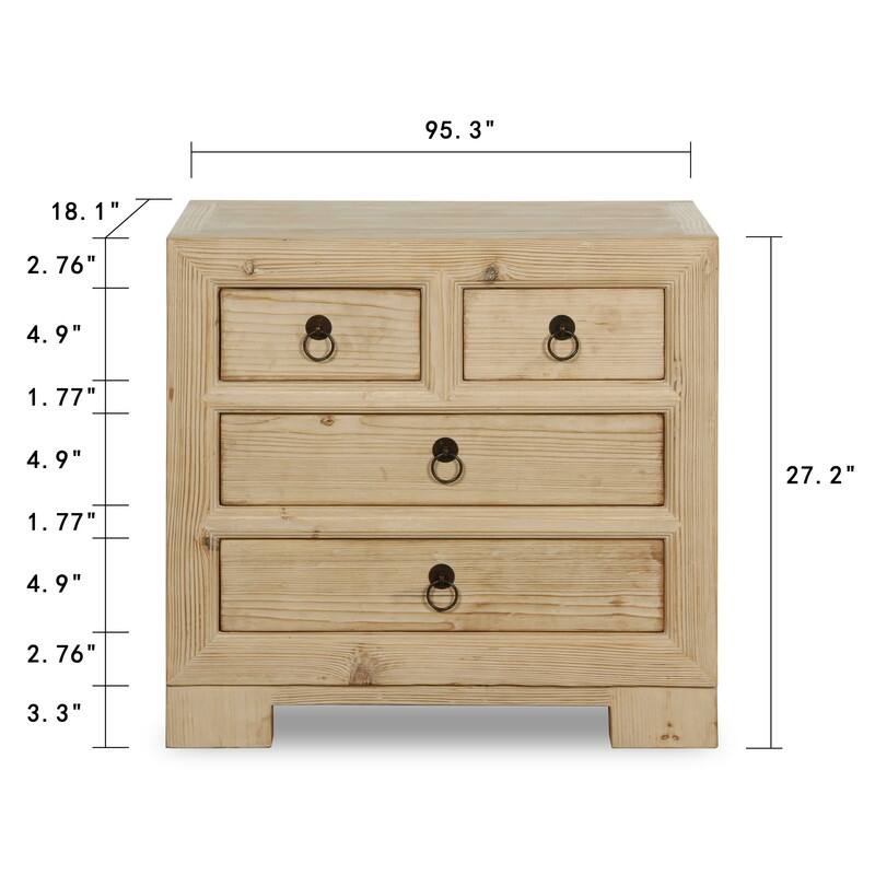 Capri Nightstand with 4 Drawers Weathered Natural Pine 28X18X27H