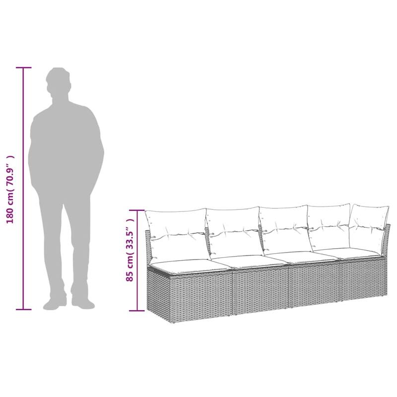 vidaXL Patio Sofa with Cushions Outdoor Seating Sectional Sofa Poly Rattan