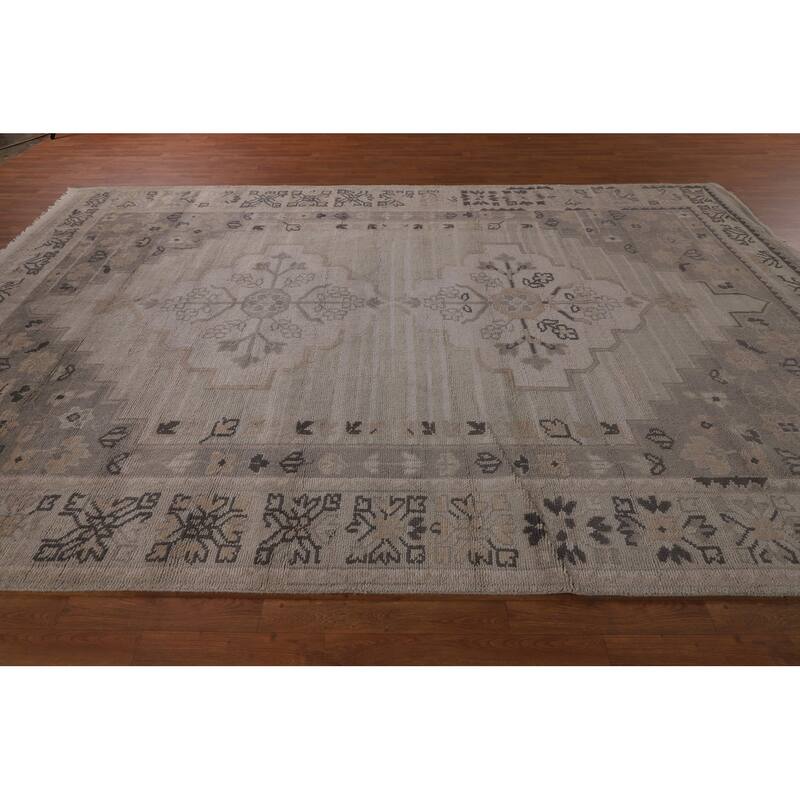 Heriz Serapi Indian Area Rug Handmade Beige Wool Carpet - 8'9" x 11'10"