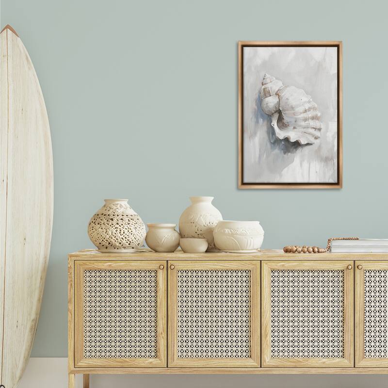 Stupell Neutral Curved Seashell Framed Floater Canvas Wall Art Design By Ramona Murdock