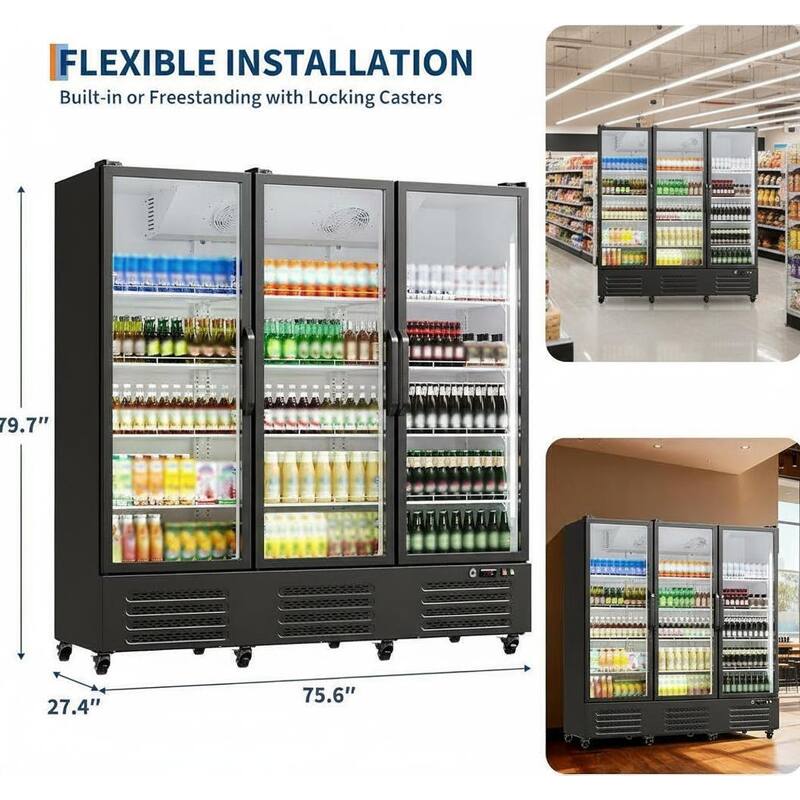 3 Glass Door Display Refrigerator, 55 Cu.Ft.