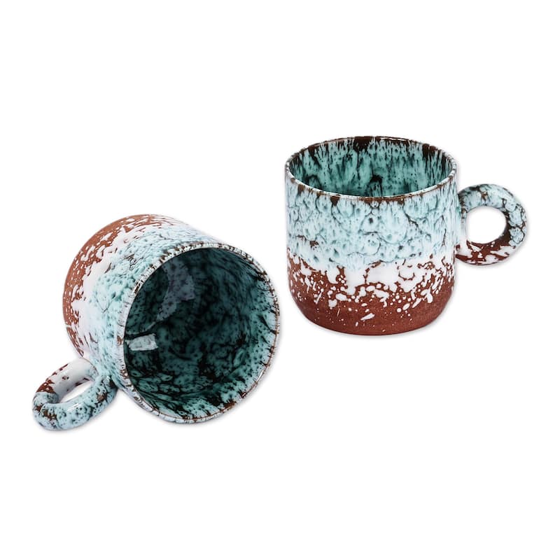 Novica Handmade Aqua Coffee Breeze Ceramic Cups (Set Of 2) - `