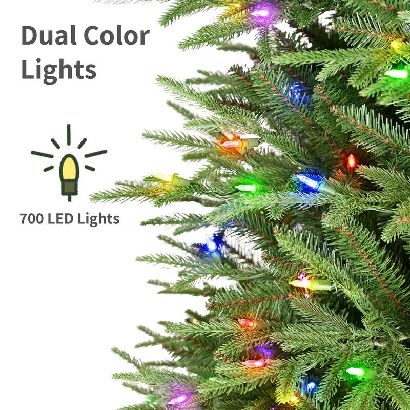 Puleo International 7.5' Pre-Lit Artificial Fraser Fir Slim Tree with 700 Dual-Color LED Lights
