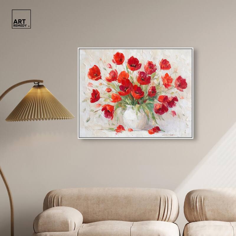 Red Blooms in a Vase Canvas by Art Remedy