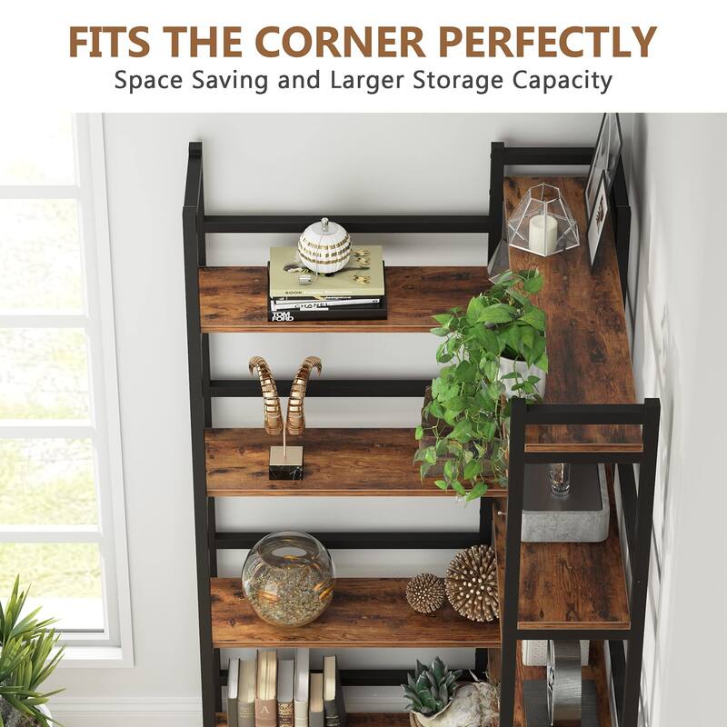 70.8 Inch Corner Bookshelf, 8-Tier Industrial Bookcase