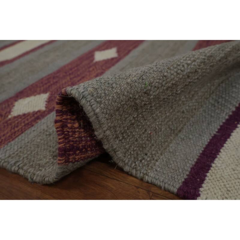 Hand Woven Oriental 100% Wool Carpet Southwestern Tribal Greys & Charcoal Kilim Area Rug - 10' 3'' X 8' 3''
