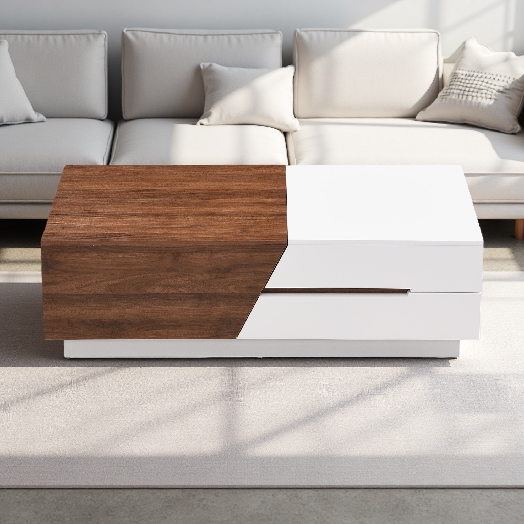 47.2" Modern Rectangle Extendable Sliding Top Coffee Table with Hidden Storage and 2 Drawers