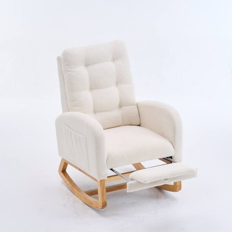 Rocking Recliner Chair with Thick Cushions & Adjustable Footrest, Accent Table Lounge Chair with Hidden Storage Pocket