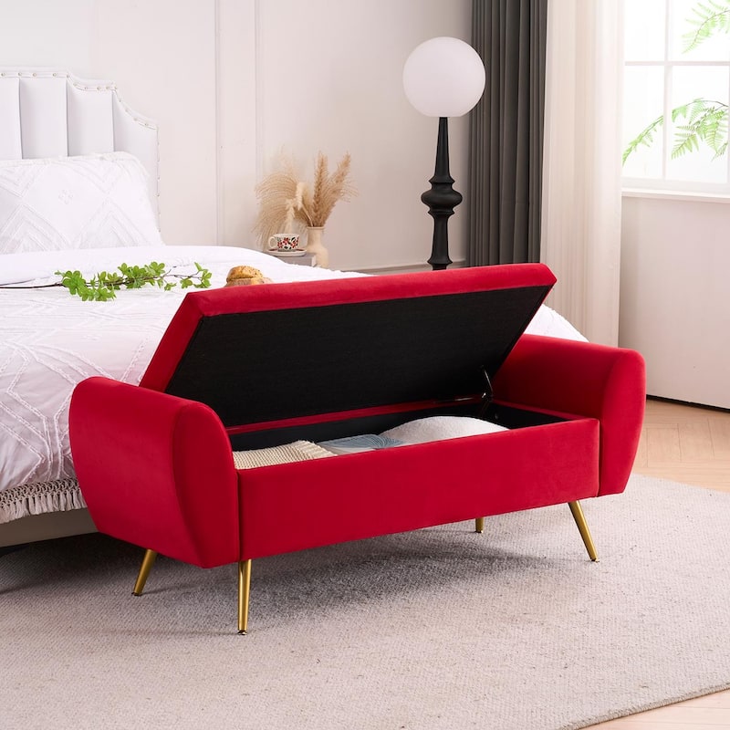 Upholstered 56"W Flip Top Storage Bench with arms