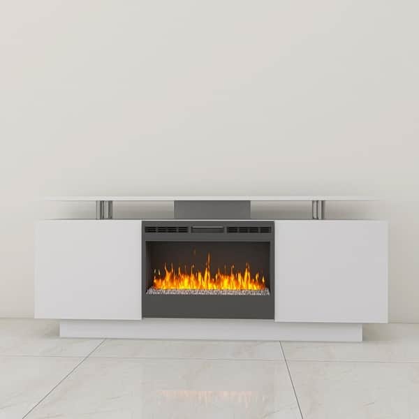 160CM High Gloss TV Tv Unit with Fireplace,Have Heat and Flame