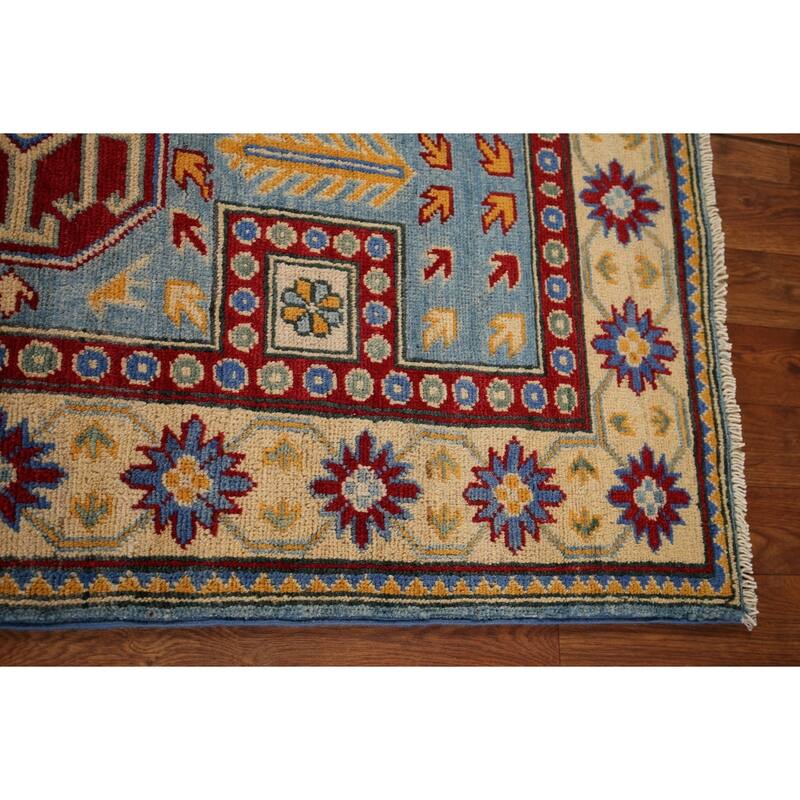 Light Blue Kazak Runner Rug Handmade Wool Carpet - 2'7" x 20'7"
