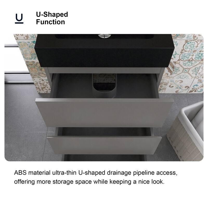 24"/30"/36" Freestanding Bathroom Vanity Set with Black Integrated Quartz Sand Sink