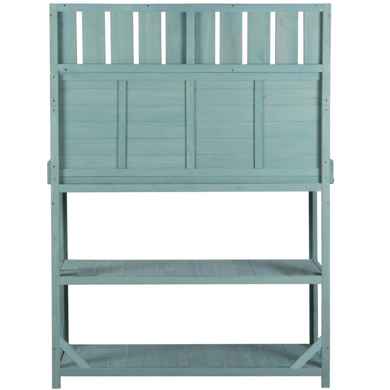 Outdoor Potting Bench Table, Garden Potting Bench with Splash Plate, Patio Workstation with 4 Storage Shelves and Side Hook