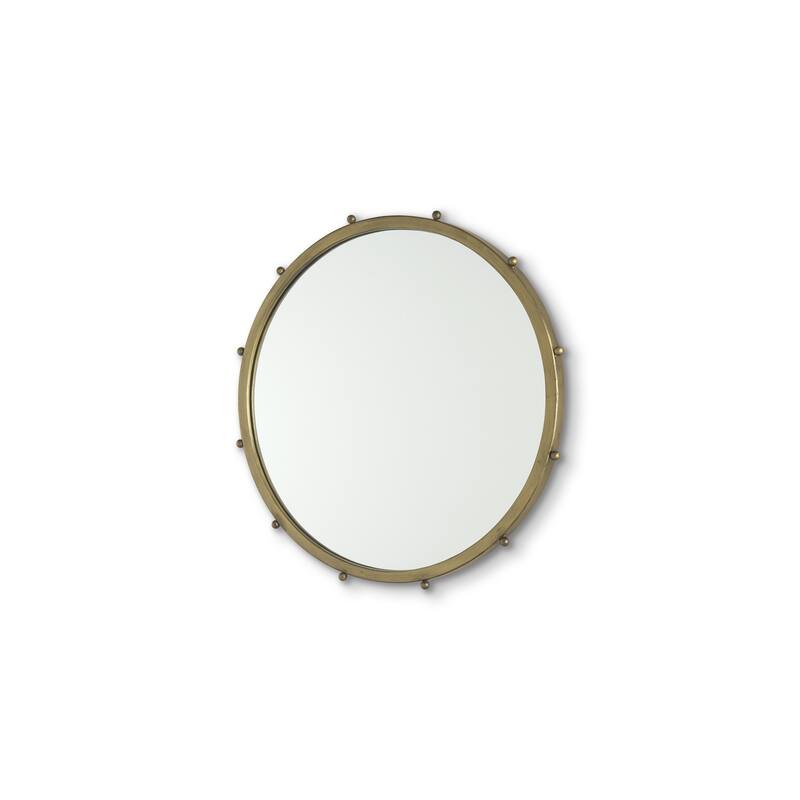 HomeRoots 25" Gold Metal Beaded Round Framed Accent Mirror - 25.20 in. x 25.20 in. x 1.18 in.
