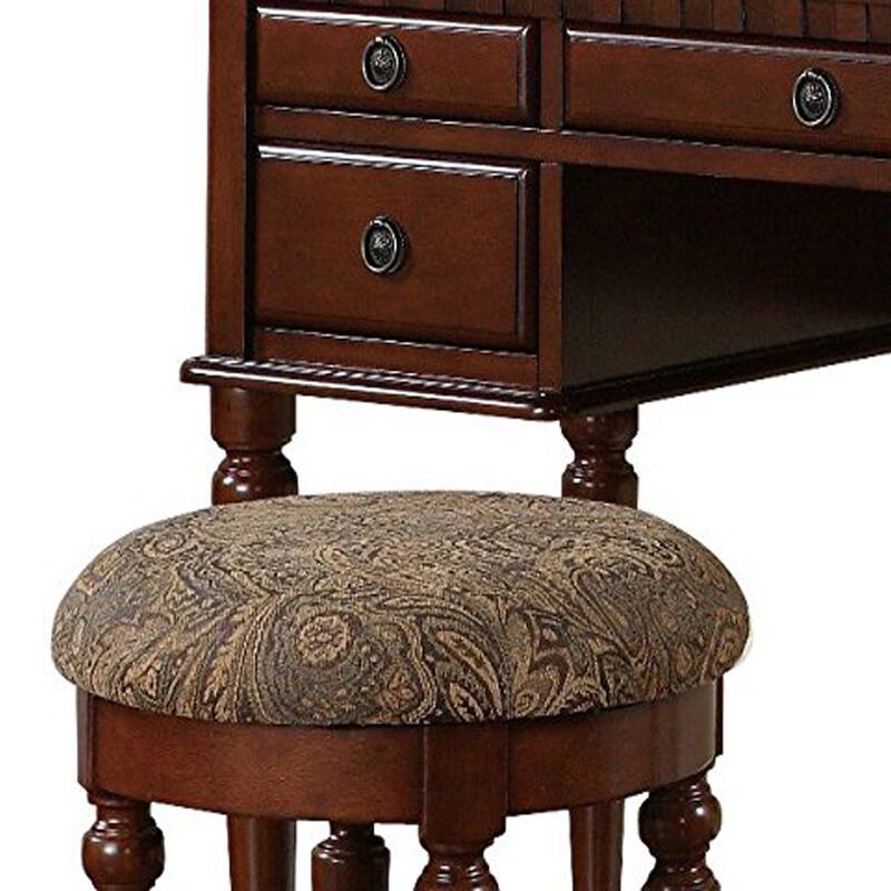 Commodious Vanity Set Featuring Stool And Mirror Cherry Brown